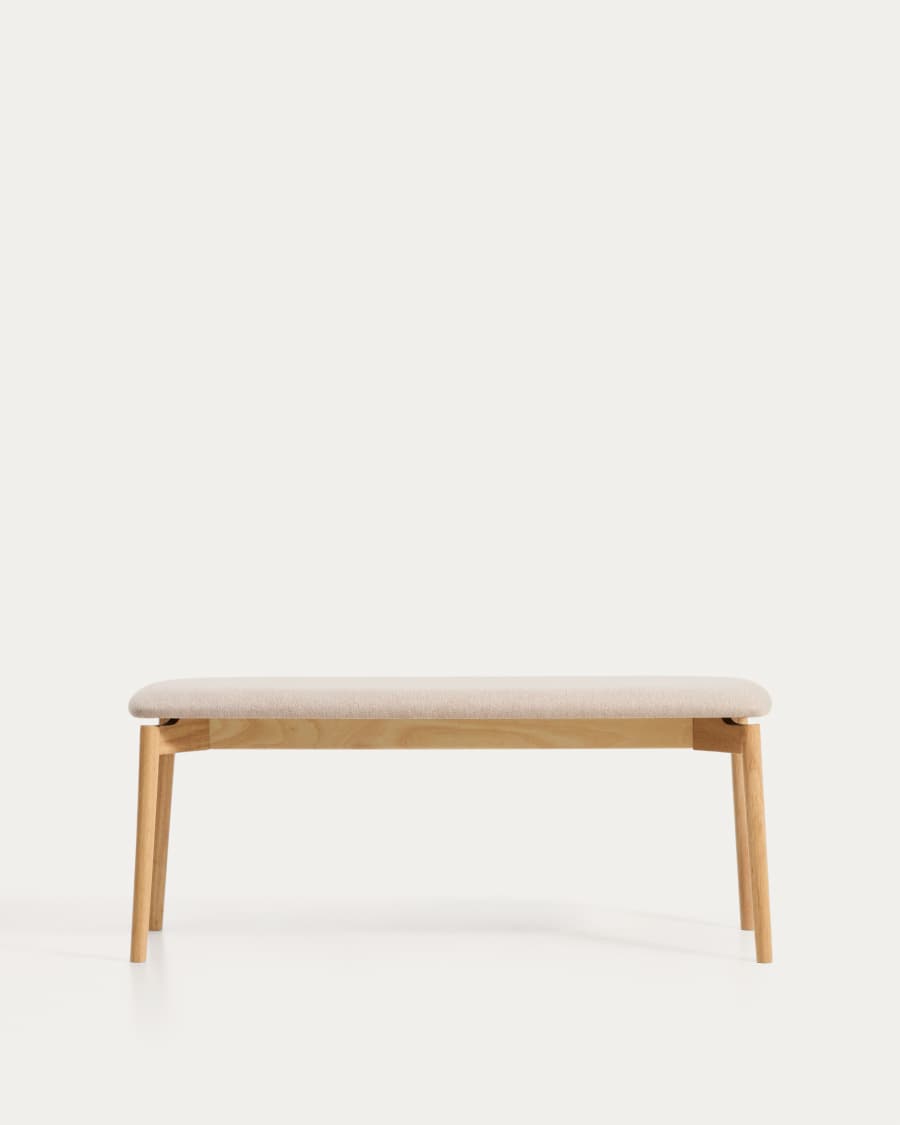 Evera bench in oak veneer with natural finish and beige chenille 122cm