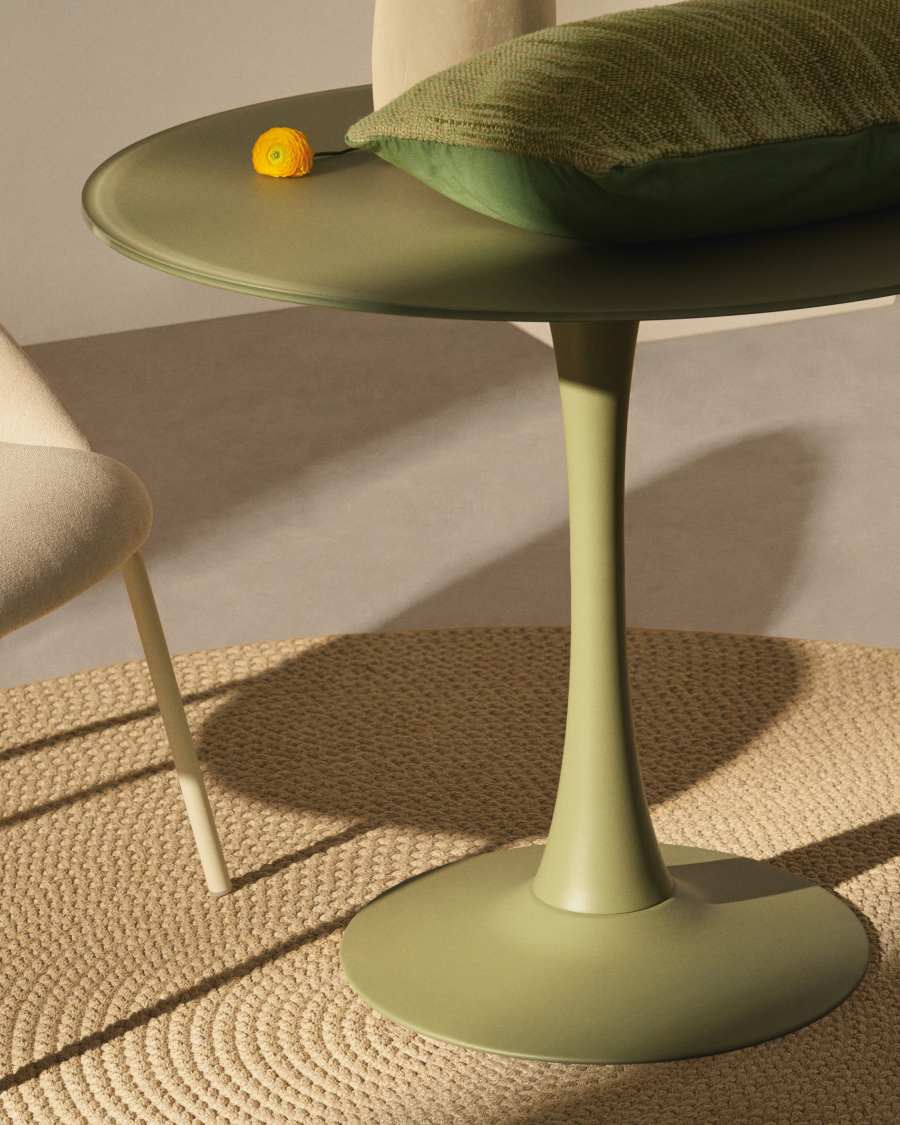 Round Vedira table in ecru ceramic and beige steel Ø90 cm
