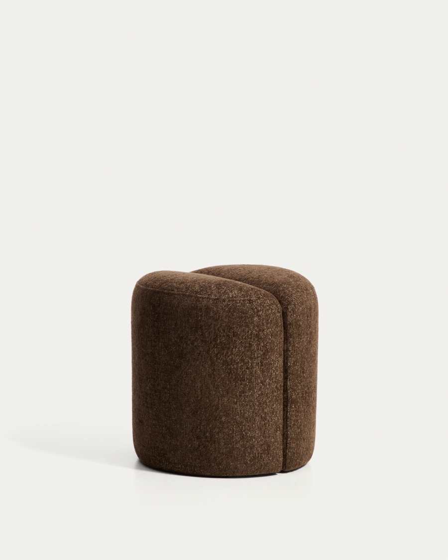 Nedilo round footrest in chocolate brown FSC Mix Credit chenille