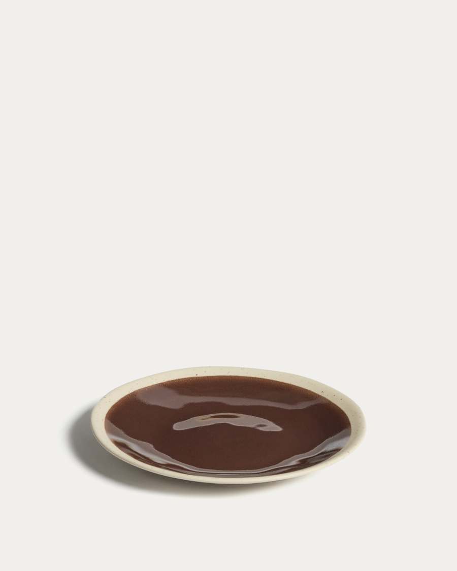 Nale beige ceramic dessert plate with brown bottom