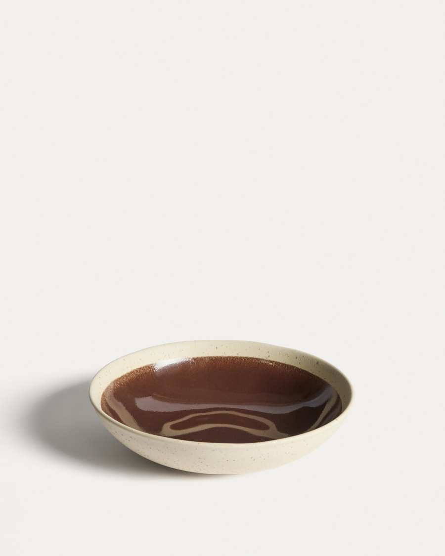 Nale beige ceramic soup bowl with brown bottom