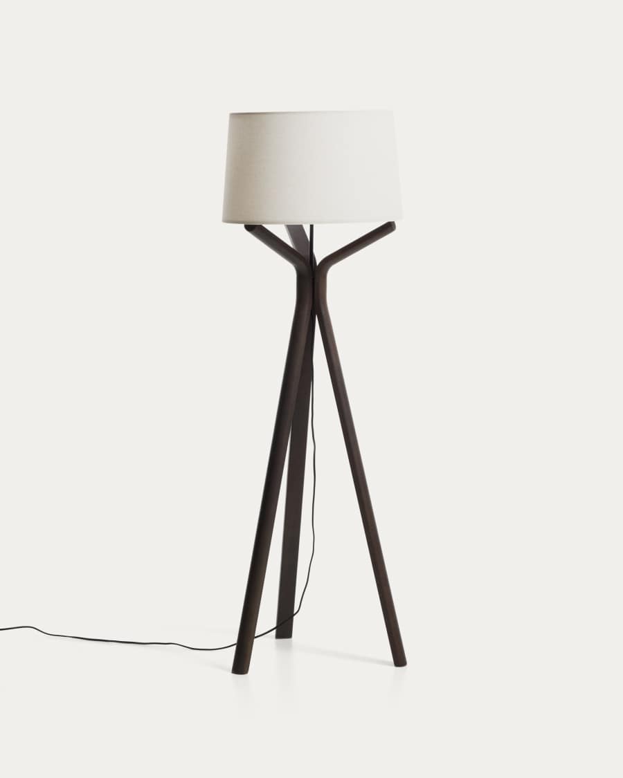 Ubira ash wood floor lamp with dark finish and linen lampshade