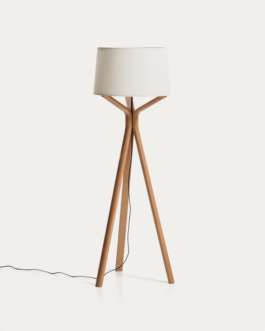 Ubira floor lamp in ash wood and linen lampshade