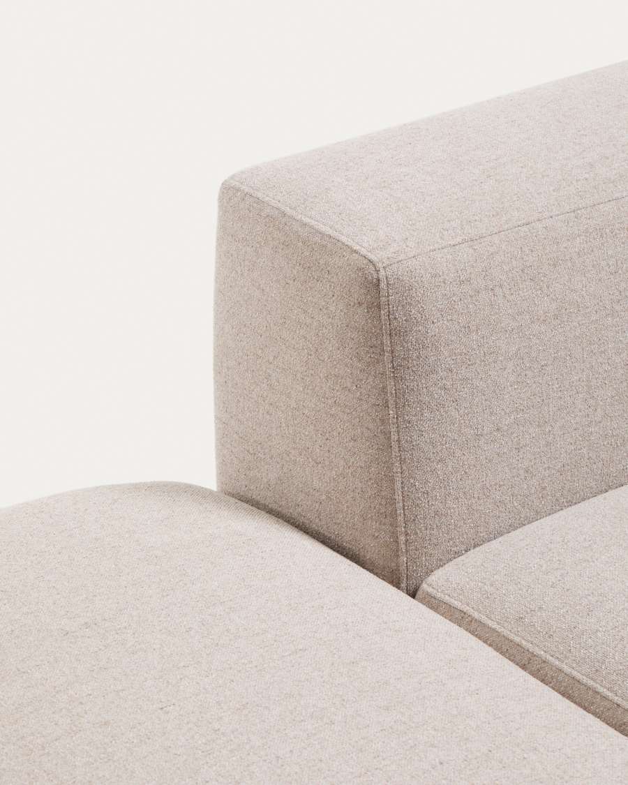 Blok 3-seater sofa with right armrest and end pouffe in beige chenille 270cm FSC Mix Credit