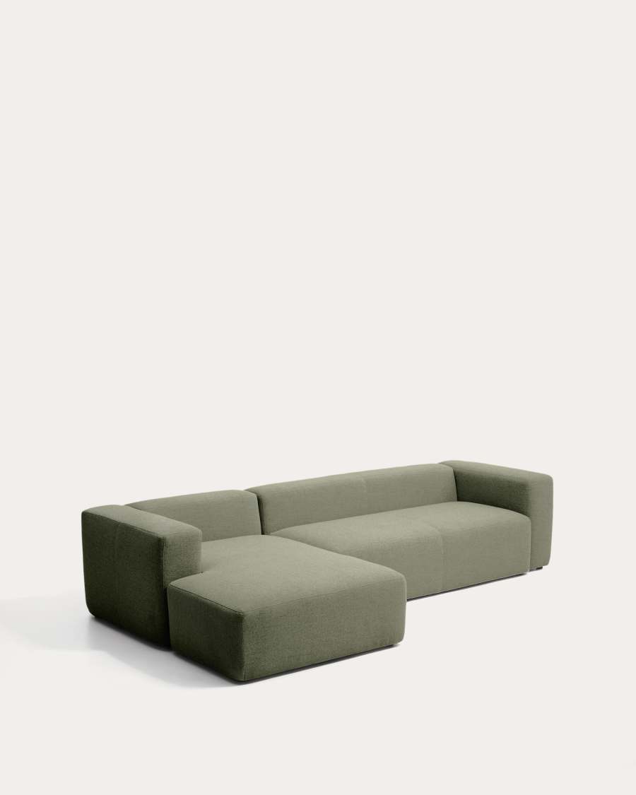 Blok 4-seater sofa with left chaise longue in moss green chenille 330cm FSC Mix Credit