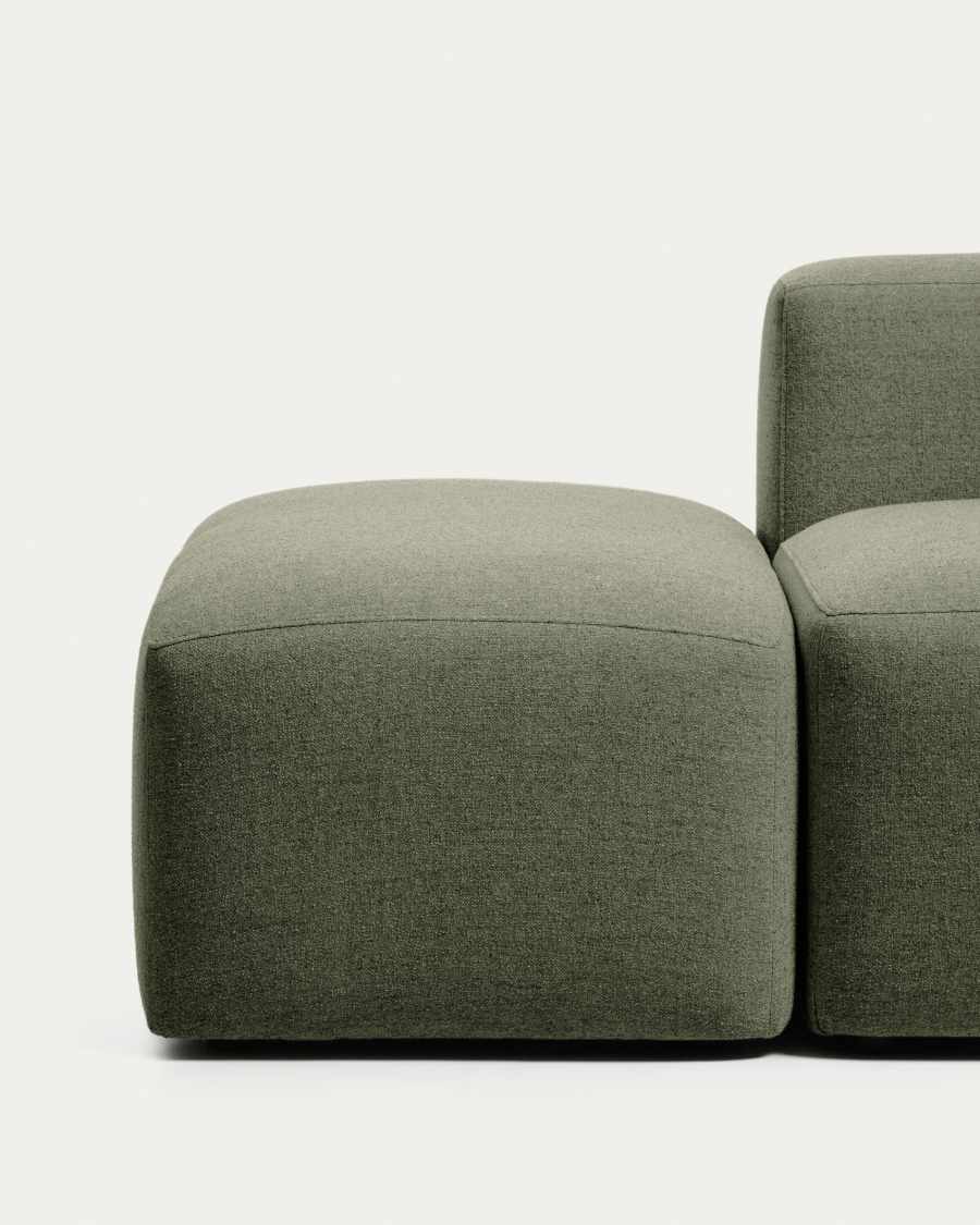 Blok 3-seater sofa with right armrest and end pouffe in moss green chenille 270cm FSC Mix Credit
