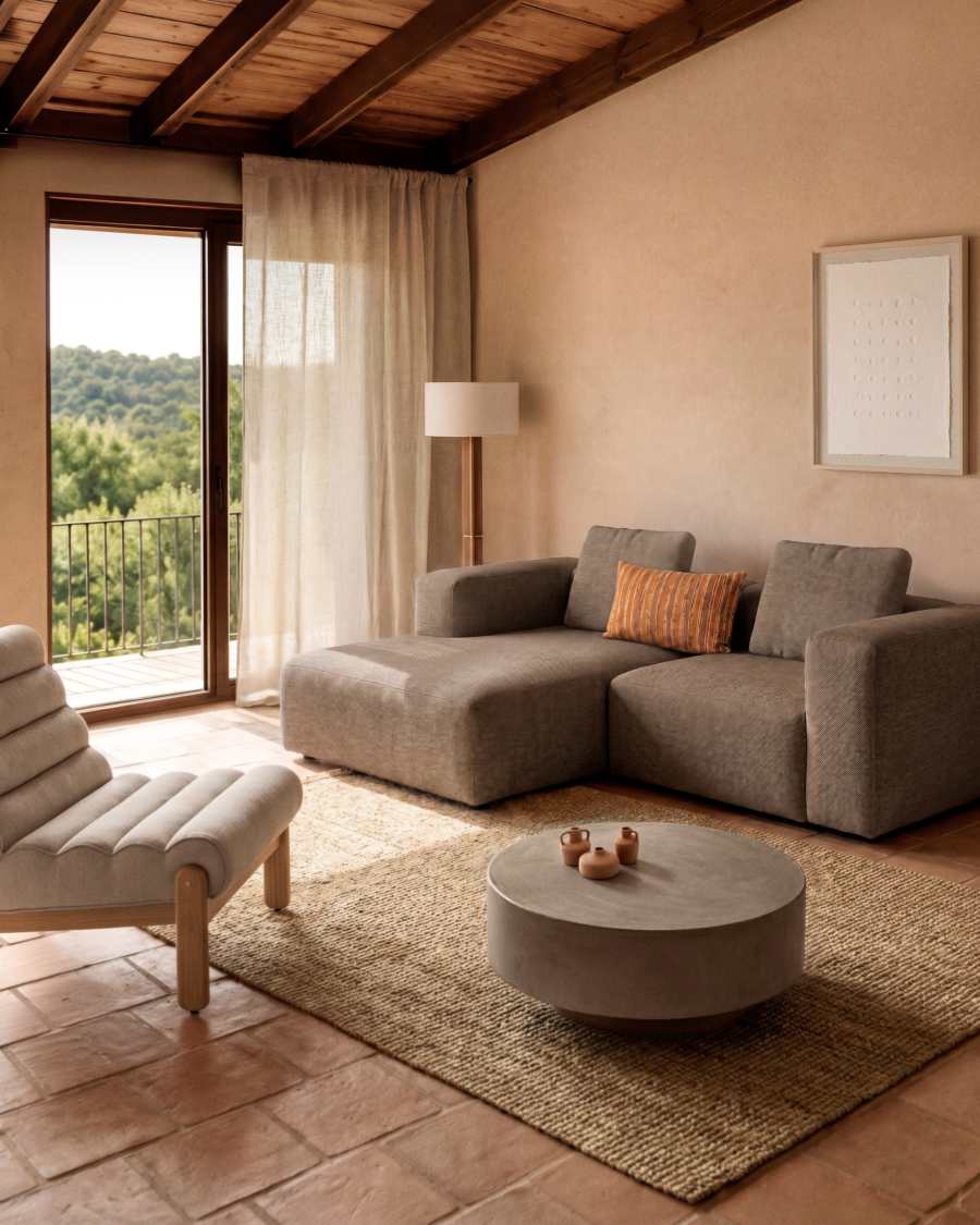 Blok 2-seater brown chenille left chaise longue sofa 240cm FSC Mix Credit