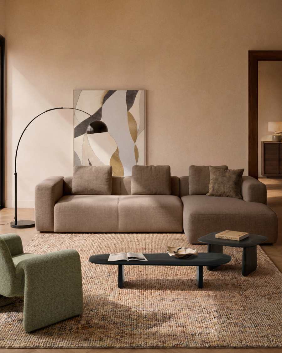 Blok 4-seater sofa with left chaise longue in brown chenille 330cm FSC Mix Credit