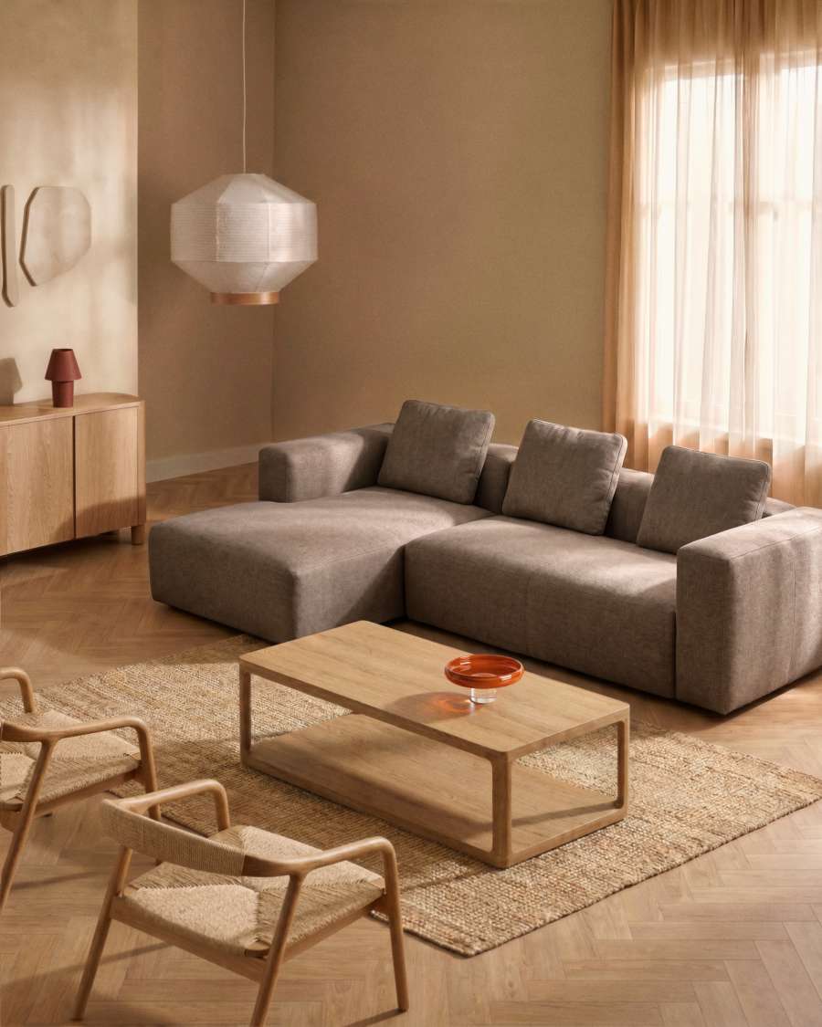 Blok 3-seater sofa with left chaise longue in brown chenille 300cm FSC Mix Credit