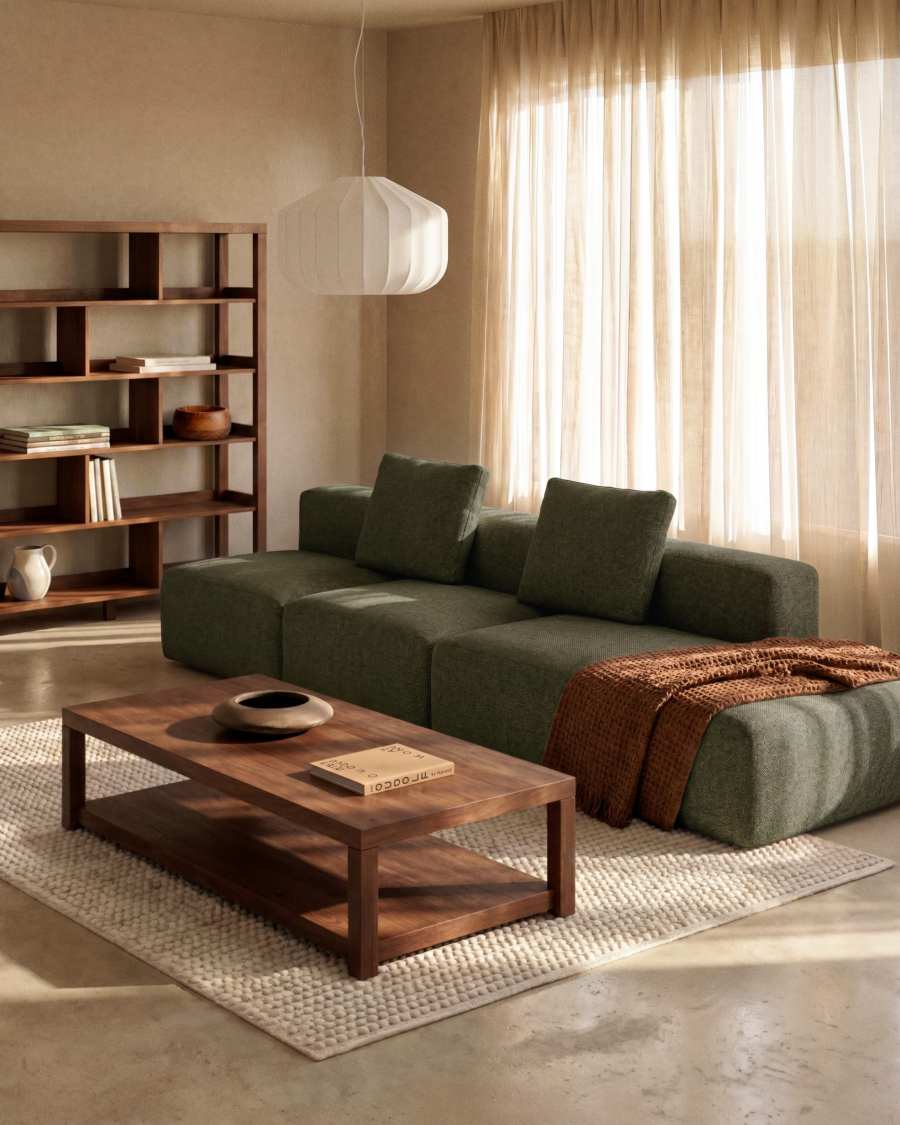 Blok moss green chenille 3-seater sofa with right terminal 325cm FSC Mix Credit