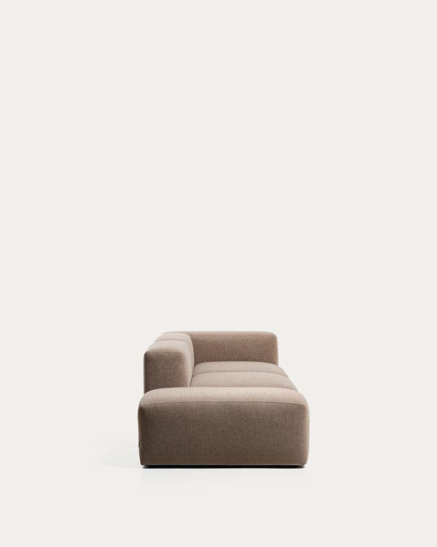 Blok 3-seater sofa with right armrest and end pouffe in brown chenille 270cm FSC Mix Credit