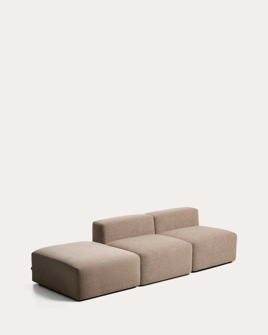 Blok 3-seater sofa with end pouffe in brown chenille 270cm FSC Mix Credit