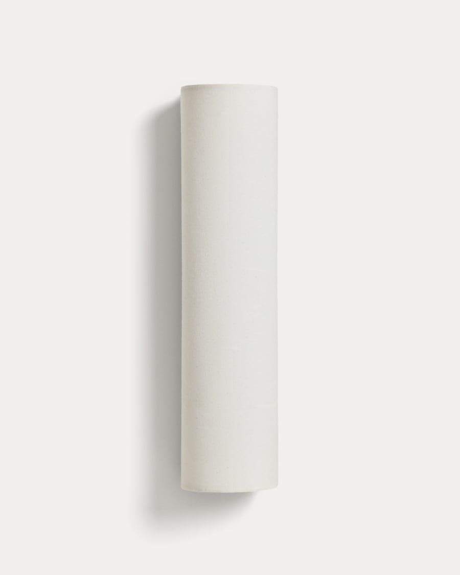 Umbran wall-mounted light fixture in dark brown rubberwood and beige linen