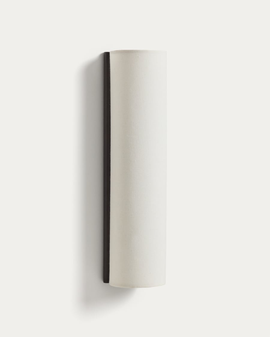 Umbran wall-mounted light fixture in dark brown rubberwood and beige linen