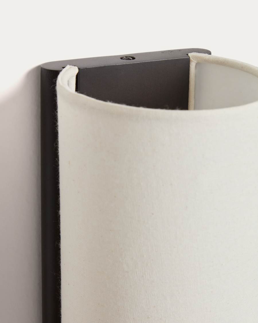 Umbran wall-mounted light fixture in dark brown rubberwood and beige linen