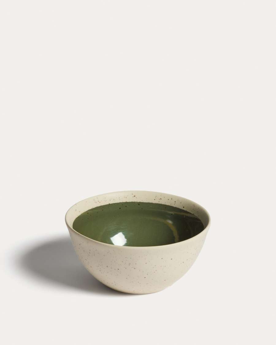 Nale beige ceramic bowl with green bottom