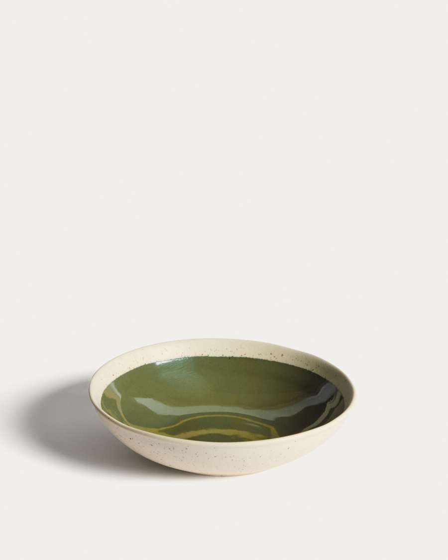 Nale beige ceramic soup bowl with green bottom