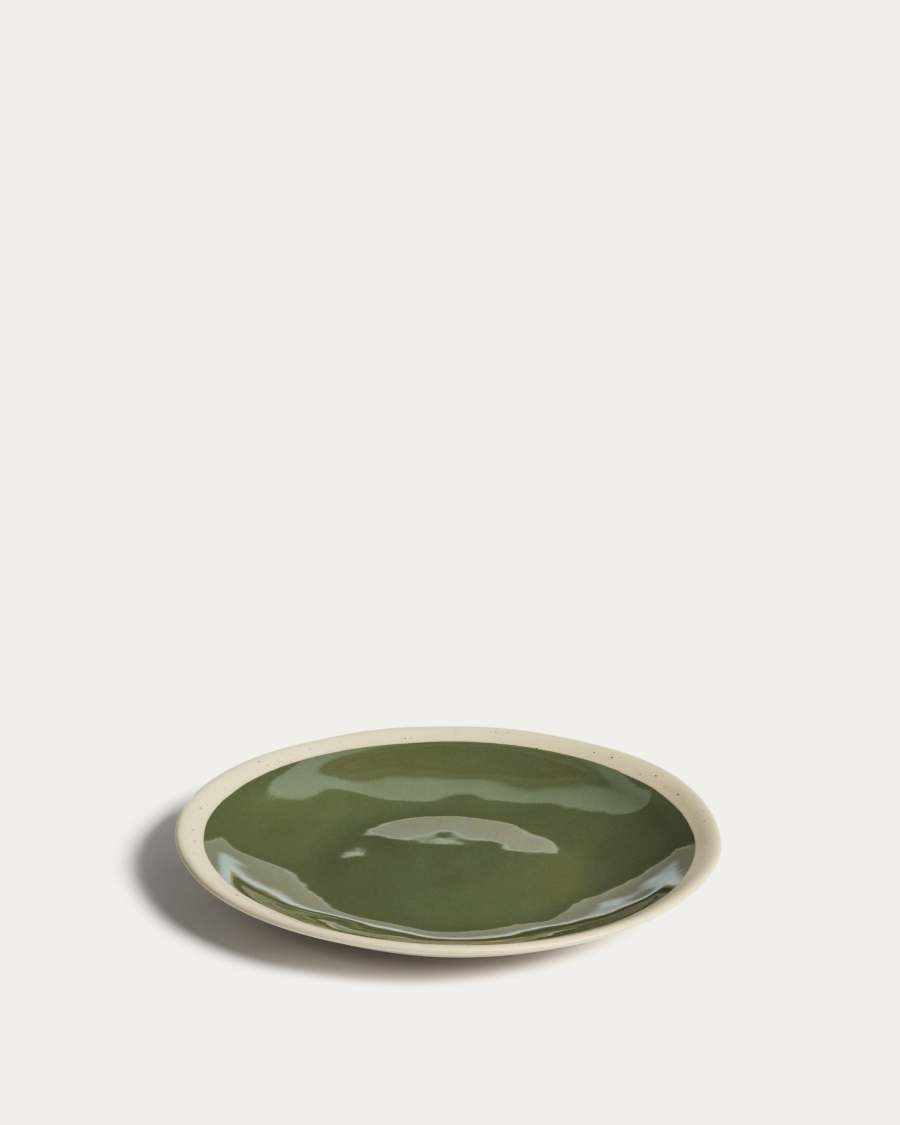 Nale beige ceramic dessert plate with green bottom