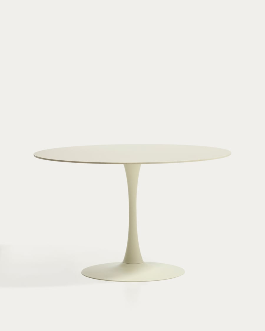 Round Vedira table in ecru ceramic and beige steel Ø120 cm