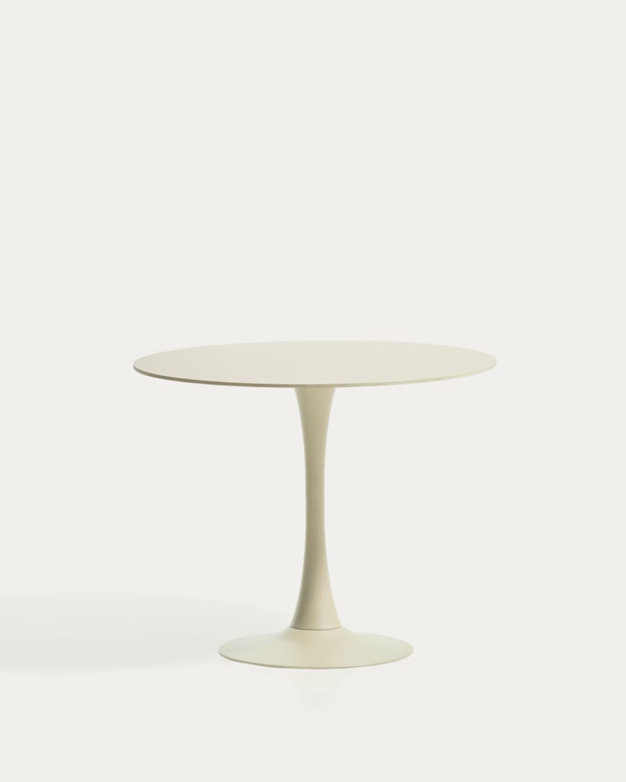 Round Vedira table in ecru ceramic and beige steel Ø90 cm