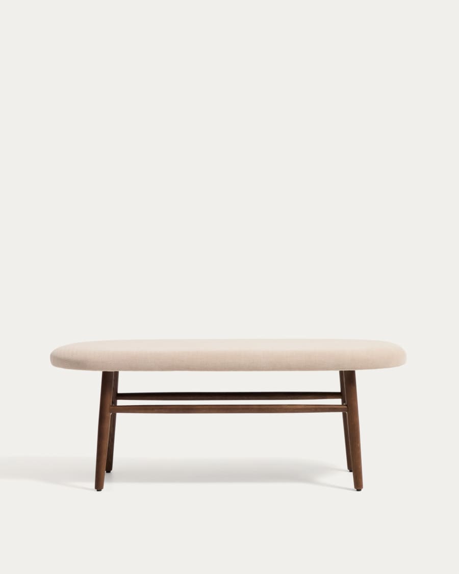 Helda bench in brown chenille and solid oak wood with a walnut finish FSC Mix Credit 122 cm