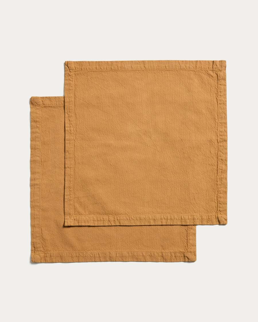 Lerava set of 2 napkins in washed mustard yellow cotton 35 x 35cm