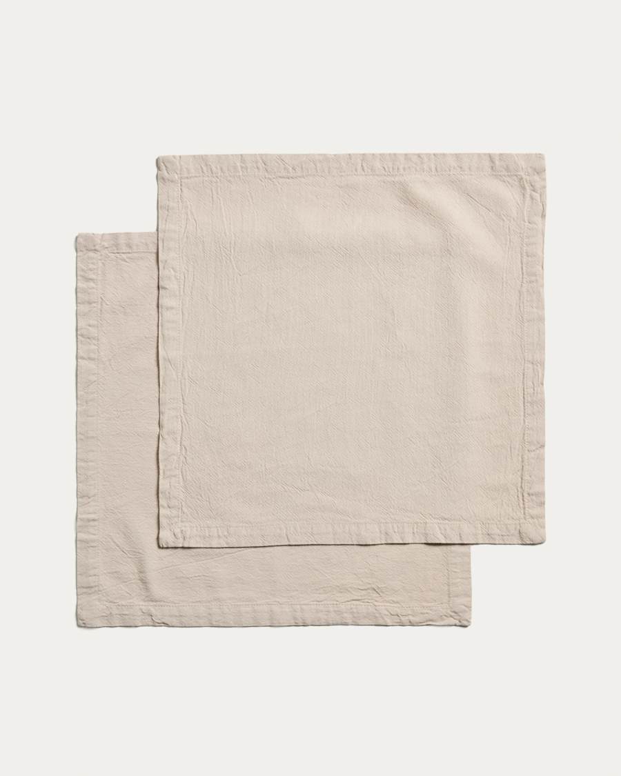 Lerava set of 2 napkins in washed stone grey cotton 35 x 35cm