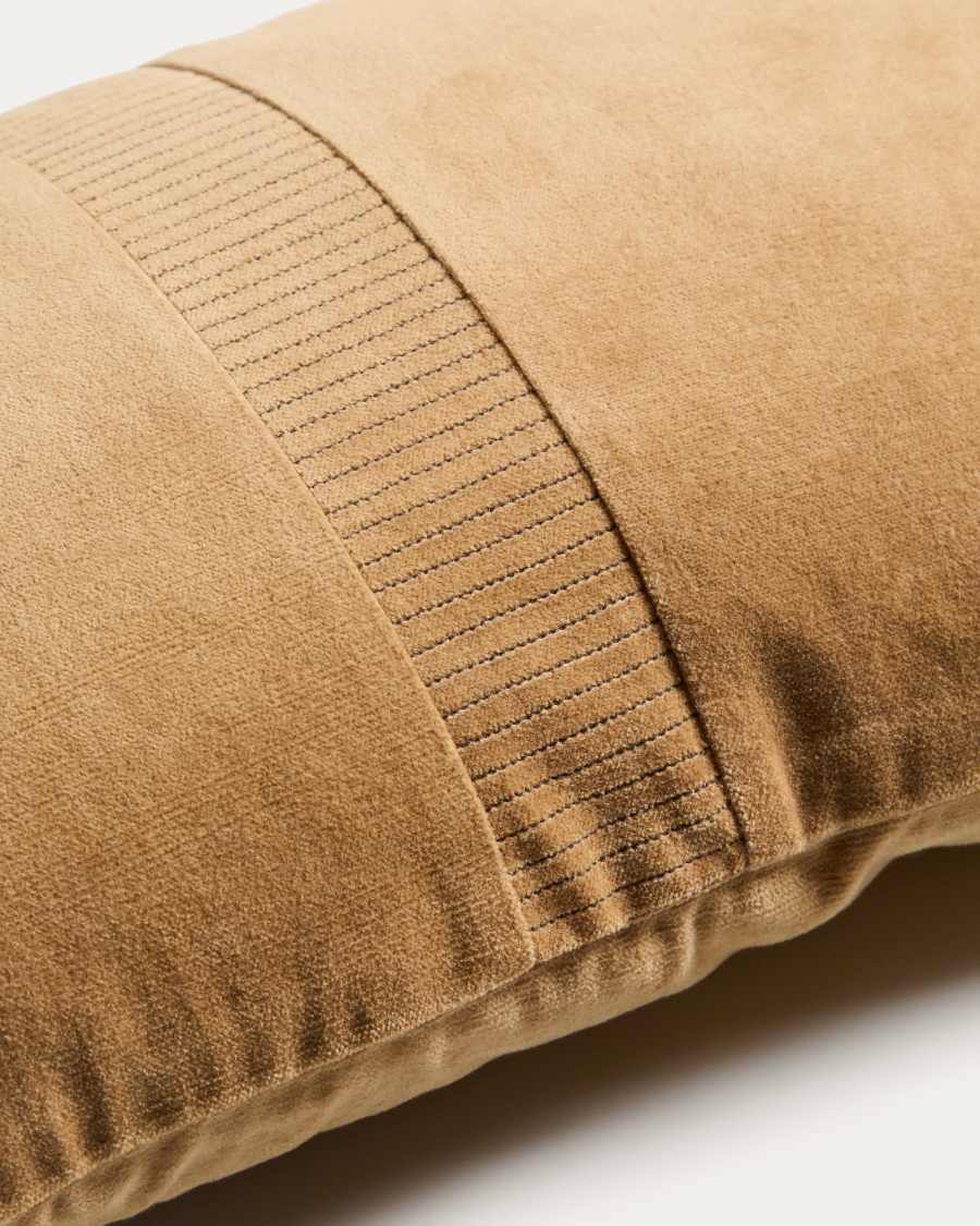 Tavre beige velvet cushion cover with embroidered detailing 30 x 50 cm
