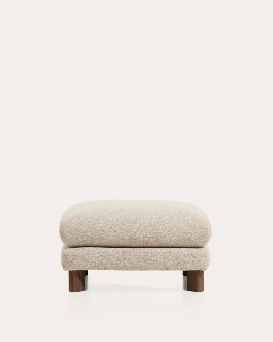 Vera beige footrest with walnut-finish solid ash wood legs 80 x 80 cm FSC Mix Credit