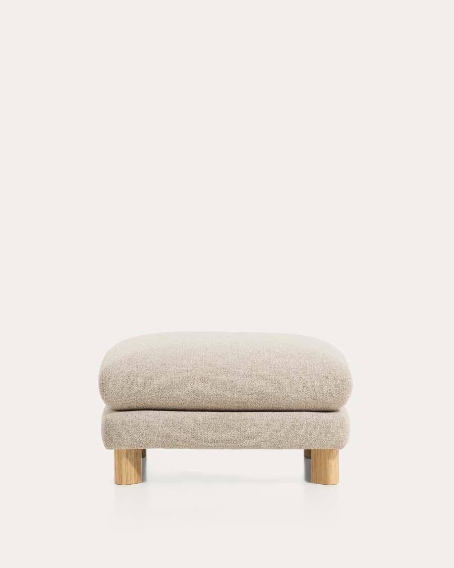 Vera beige footrest with natural-finish solid ash wood legs 80 x 80 cm FSC Mix Credit