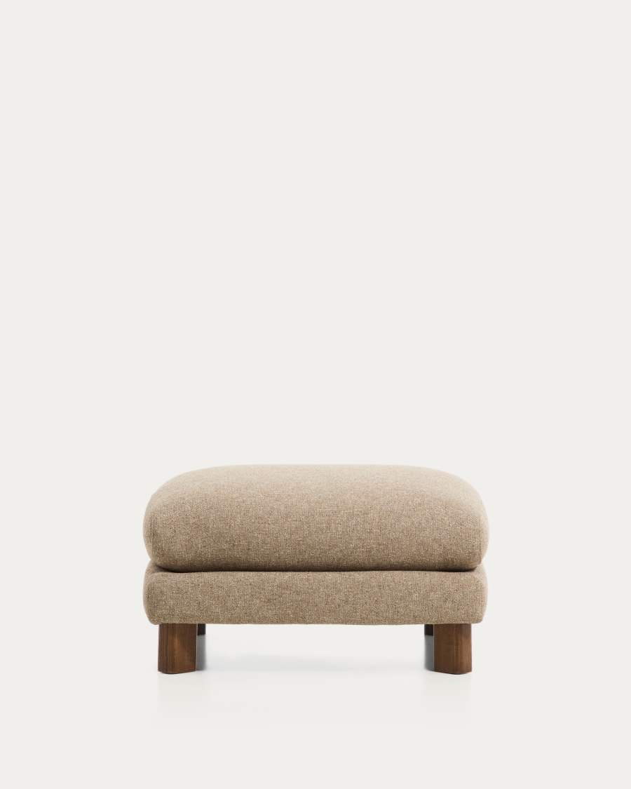 Vera light brown footrest with walnut-finish solid ash wood legs 80 x 80 cm FSC Mix Credit