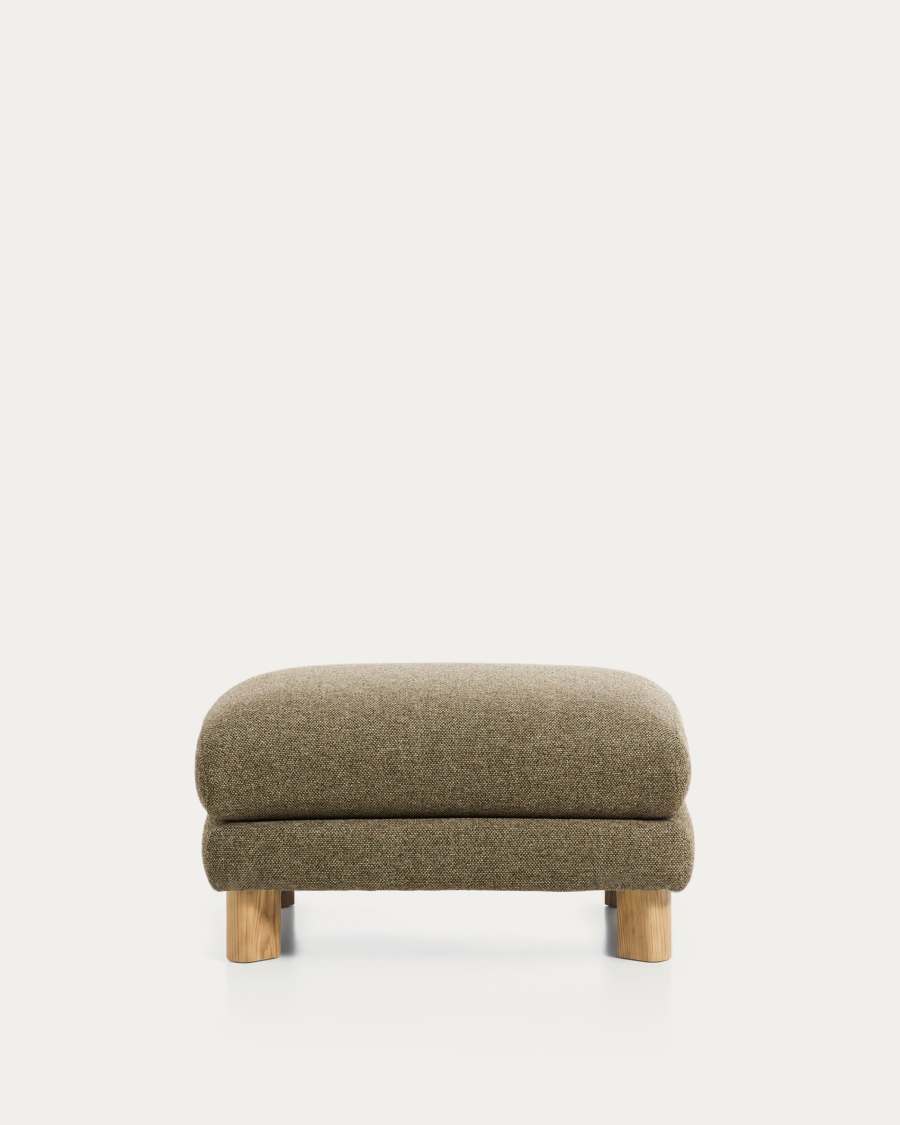 Vera olive green footrest with natural-finish solid ash wood legs 80 x 80 cm FSC Mix Credit