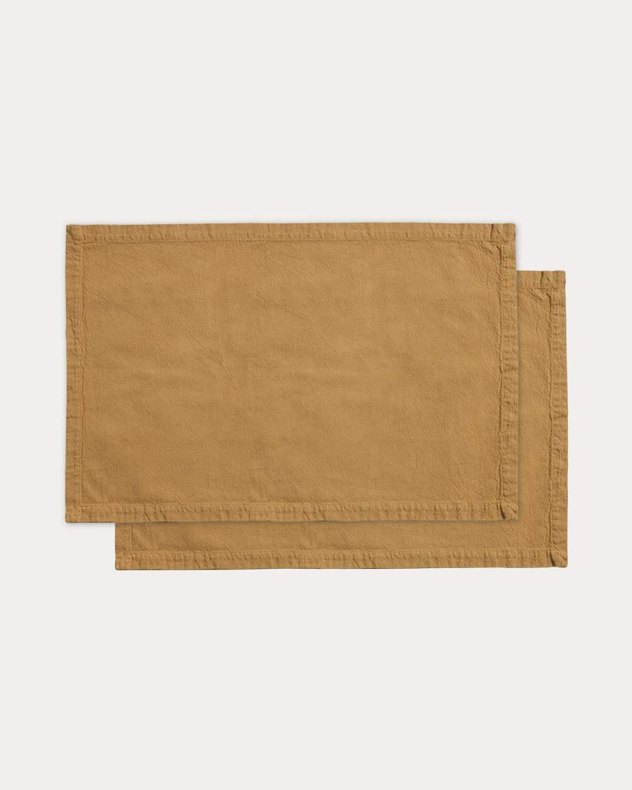 Lerava set of 2 placemats in washed mustard yellow cotton 35 x 50cm