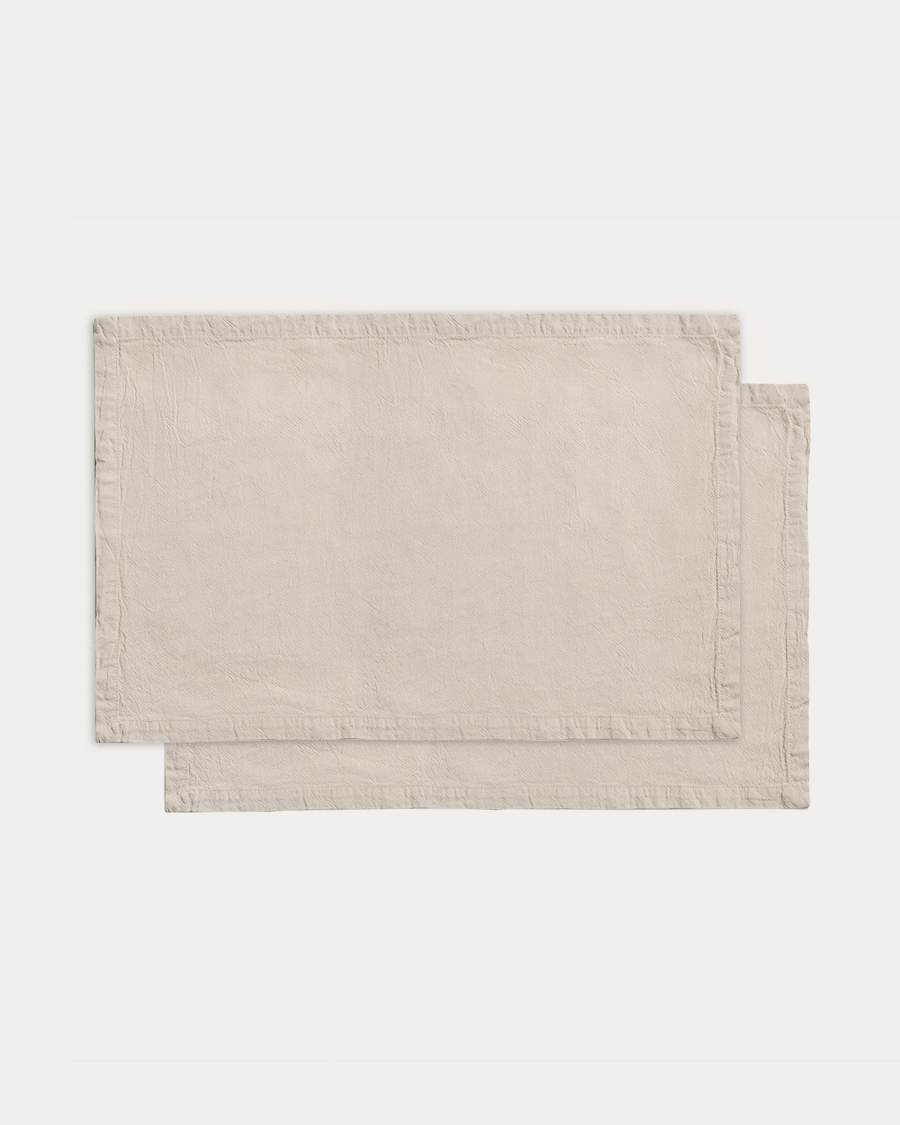 Lerava set of 2 placemats in washed stone grey cotton 35 x 50cm