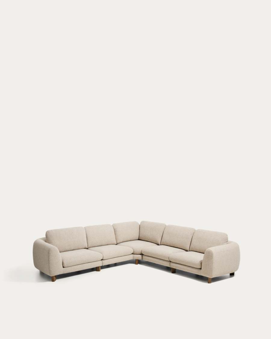 Vera beige 5-seater corner sofa with walnut-finish solid ash wood legs 330 x 330 cm FSC Mix Credit