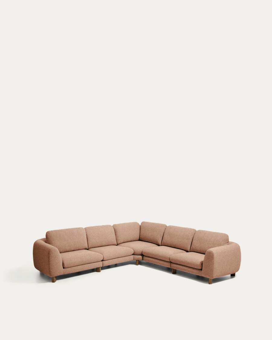Vera terracotta 5-seater corner sofa with walnut-finish solid ash wood legs 330 x 330 cm FSC Mix Credit