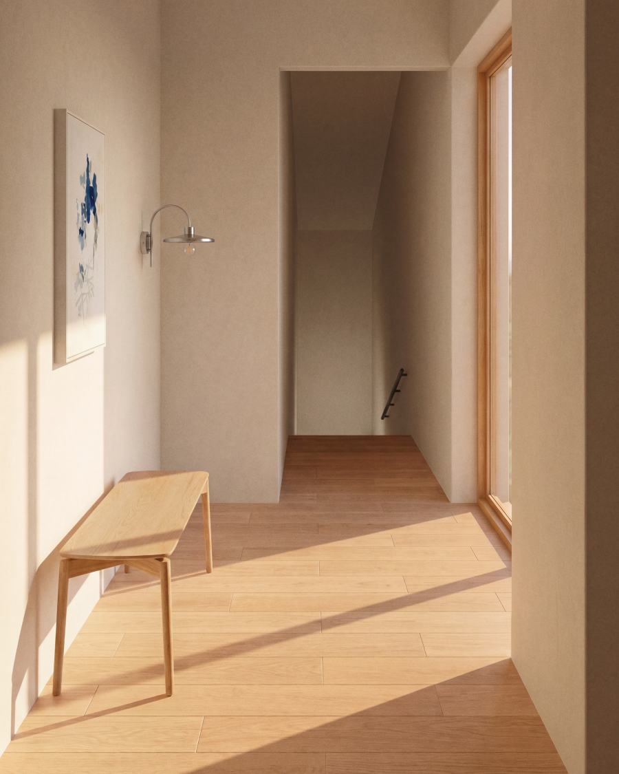 Evera bench in oak veneer with natural finish 122cm