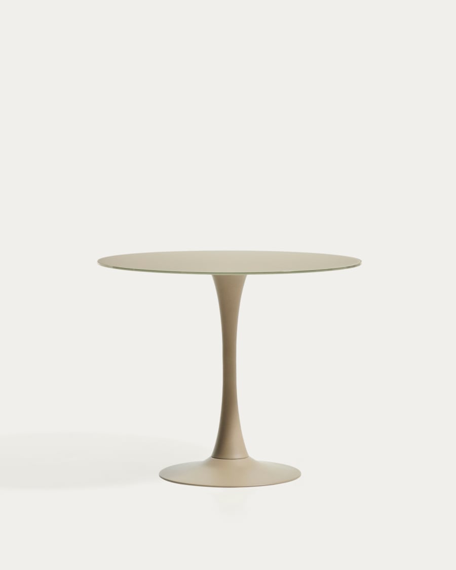 Round Vedira table in glass and taupe steel Ø90 cm