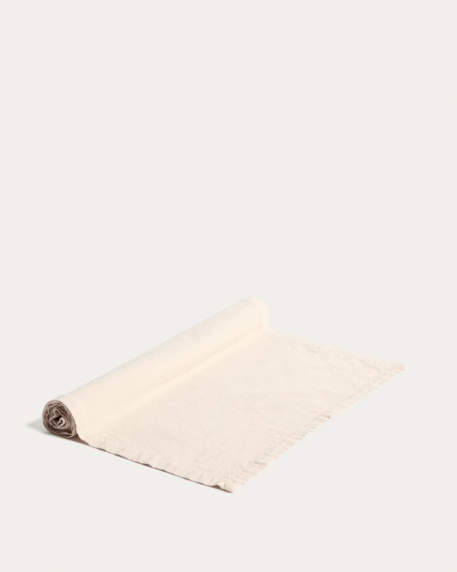 Lerava table runner in washed stone grey cotton 50 x 150cm