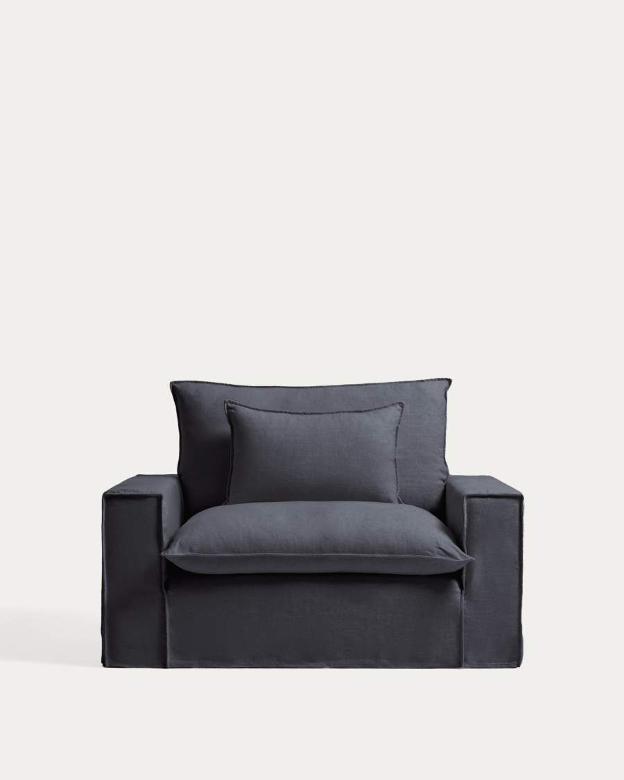 Anarela dark grey linen and viscose armchair with removable cover 150cm FSC Mix Credit