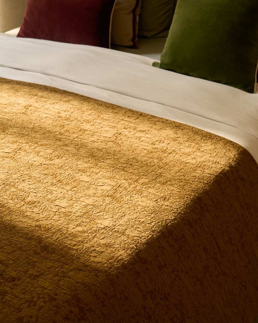 Sorava 100%-cotton jacquard mustard bedspread for 90/135 cm bed
