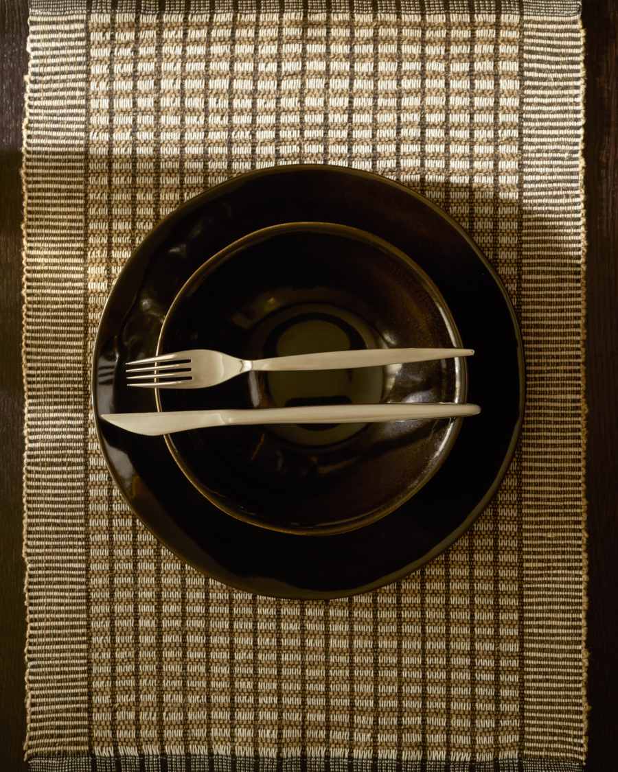 Berla set of 2 mustard cotton and jute placemats 35 x 50 cm
