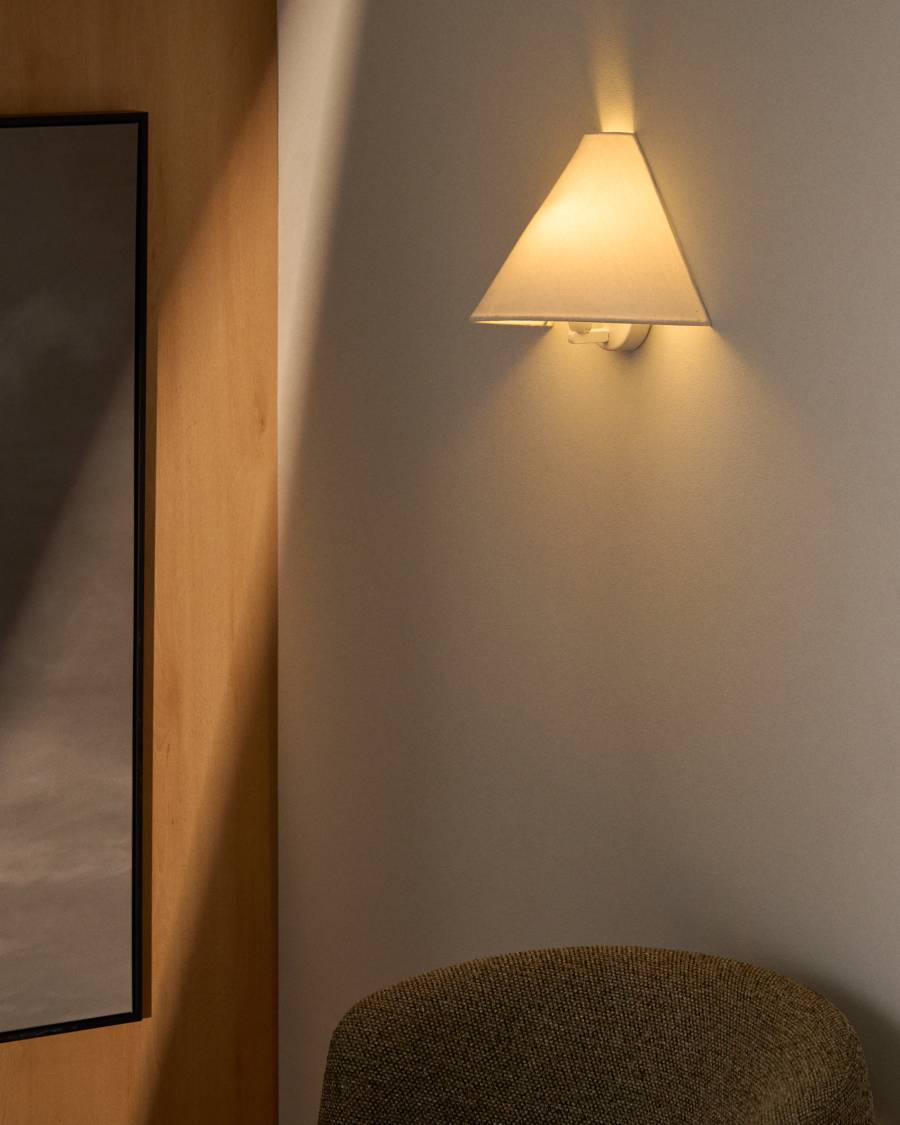 Lumeni beige rubberwood and linen wall-mounted light fixture 30 cm