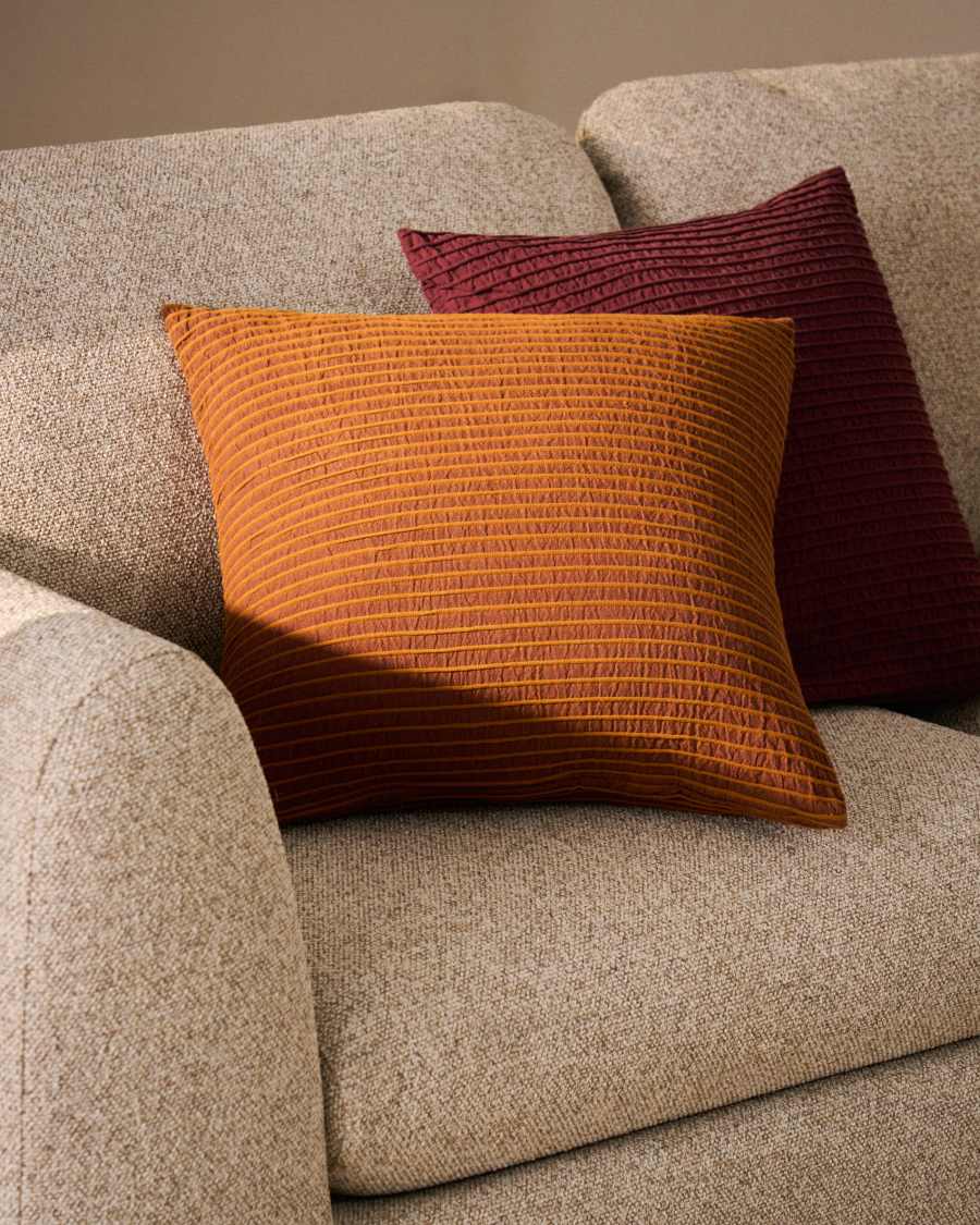 Tarilo orange 100% cotton pleated cushion cover 50 x 50 cm
