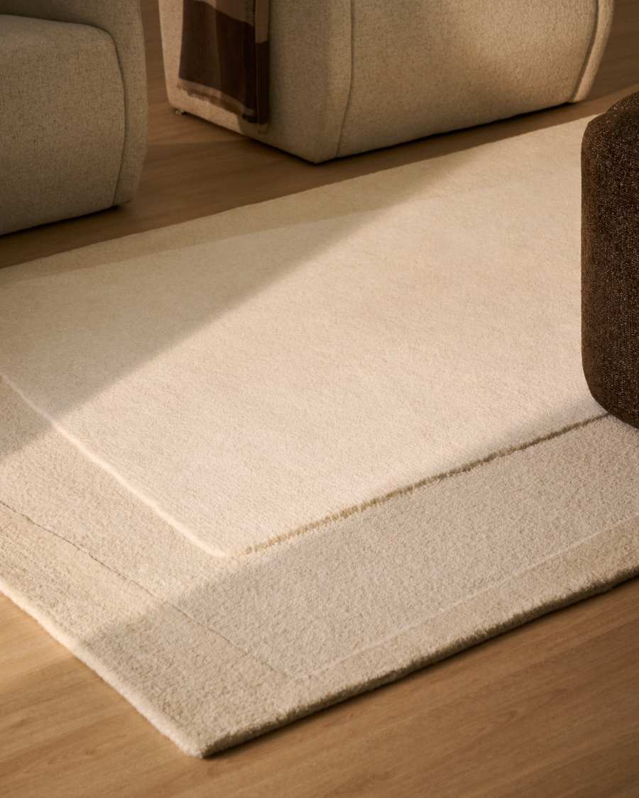 Dennie wool rug with beige graphic 200 x 300 cm