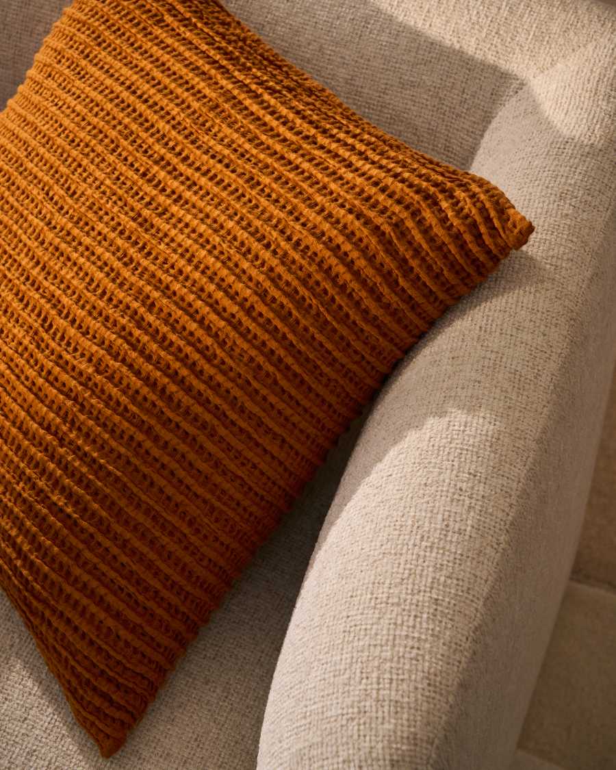 Solly orange 100%-cotton waffle cushion cover 50 x 50 cm