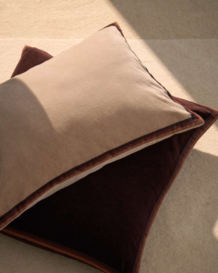 Niroi 100% beige velvet cotton cushion cover with ribbon detail 40 x 60 cm