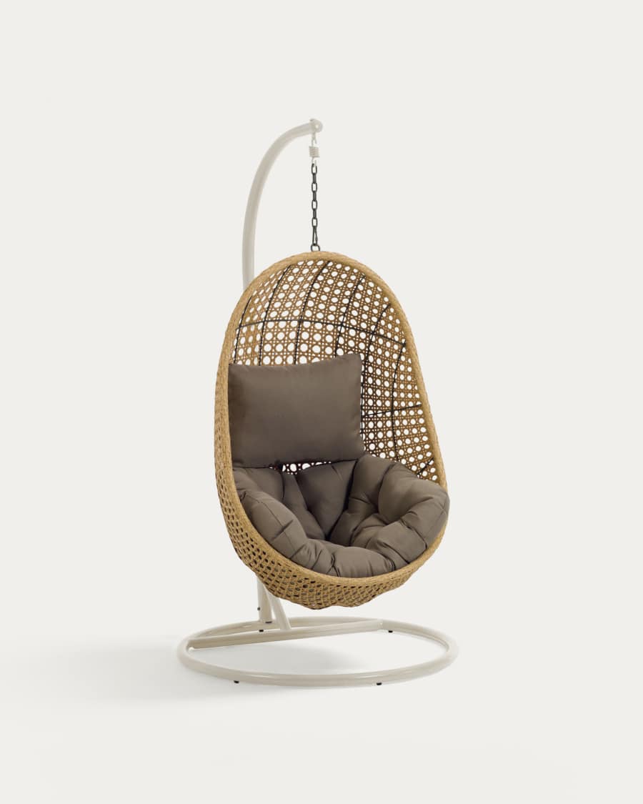 Cira light grey hanging armchair with natural finish