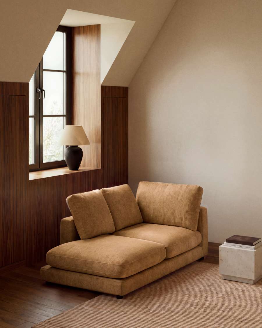 Gala chaise longue module right side in mustard micro bouclé