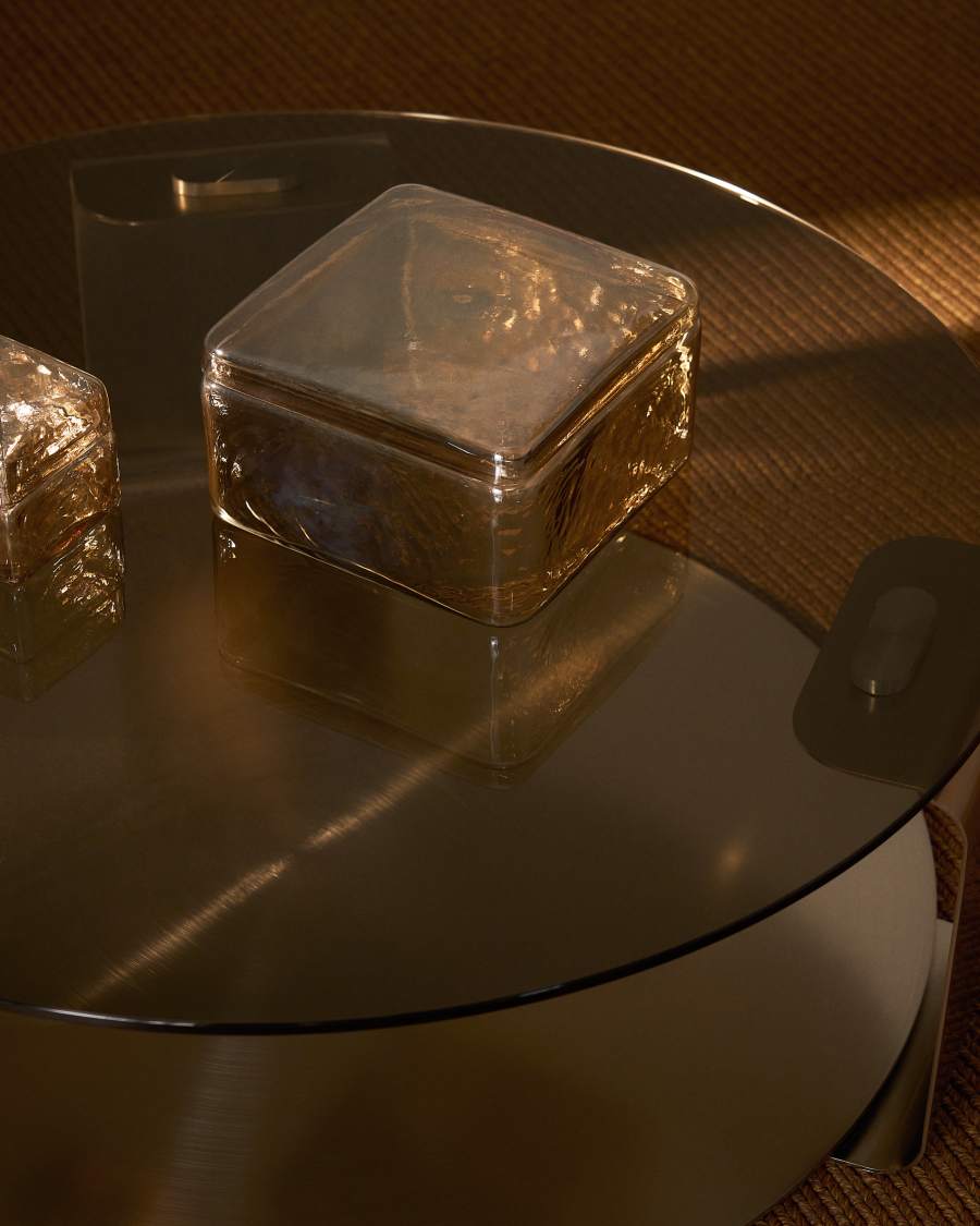 Aveli iridescent beige glass decorative box 14 x 14 cm